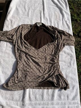 Loft Ann Taylor Women’s Brown Patterned Short-Sleeve Top size large